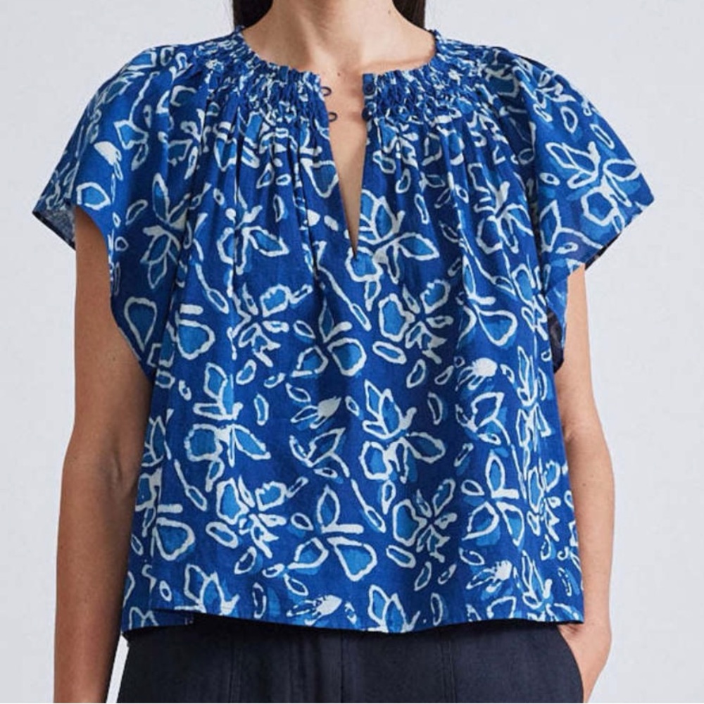 Apiece Apart Patricia Flutter Sleeve in Floras Dabu Indigo